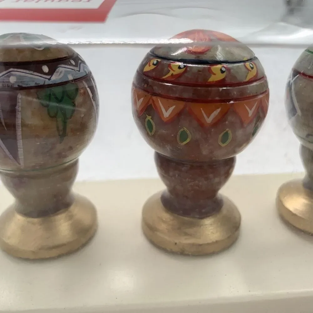 Pier 1 Stone Bottle Stoppers Hand Painted Ethnic Floral Set of 3